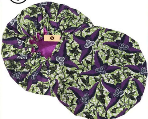Satin Lined Elasticated Bonnet (Purple Green)